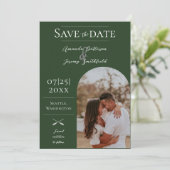 Moderne Boho Arch-foto | Smaragdgroen Save The Date (Staand voorkant)