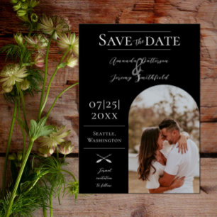 Moderne Boho Arch-foto   Zwart Sla de datum op Save The Date