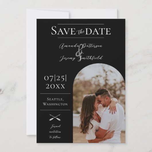 Moderne Boho Arch-foto | Zwart Sla de datum op Save The Date (Voorkant)