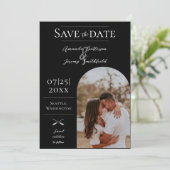 Moderne Boho Arch-foto | Zwart Sla de datum op Save The Date (Staand voorkant)