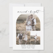 Moderne Boho Arch Fotocollage Pas getrouwd Kerst Feestdagenkaart (Voorkant)