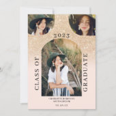 Moderne boho arch goudchic roze 4 foto-afstuderen kaart (Voorkant)