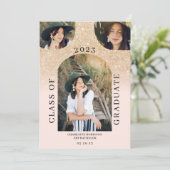 Moderne boho arch goudchic roze 4 foto-afstuderen kaart (Staand voorkant)