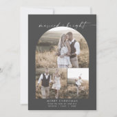 Moderne Boho Arch | Grijs Fotocollage Pas getrouwd Feestdagenkaart (Voorkant)