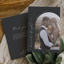 Moderne Boho Arch Grijs Getrouwd en Helder Dank U Feestdagenkaart