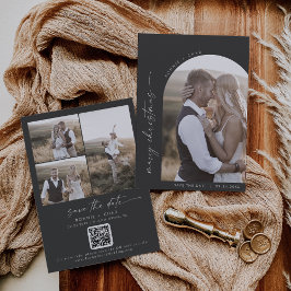 Moderne Boho Arch | Grijze foto Trouw Kerstmis Save The Date