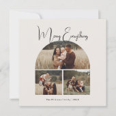 Moderne Boho Arch Groen Merry Alles 3 Foto Feestdagenkaart (Voorkant)