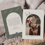 Moderne Boho Arch Groen Merry One Foto Feestdagenkaart<br><div class="desc">Vier de vreugde van het seizoen met deze moderne boho boog vrolijk groen een foto vakantie kaart. Het unieke en chique bewerkbare script creëer is een vleugje charme en individualiteit. Het eenvoudige, elegante zwart-wit ontwerp, met een klassieke bohemian boog lijst, roept een grillige winterambiance op. Het minimale en delicate feestelijke...</div>