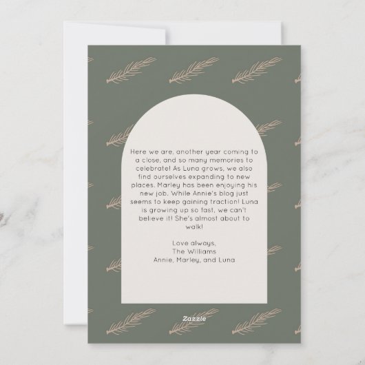 Moderne Boho Arch Groen Merry One Foto Feestdagenkaart (Achterkant)