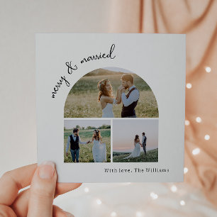 Moderne Boho Arch Groen Vrolijk & Getrouwd Drie Fo Feestdagenkaart