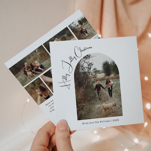Moderne Boho Arch Holly Jolly Kerst Zeven Foto Feestdagenkaart