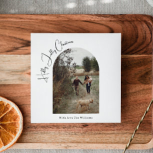 Moderne Boho Arch Holly Jolly Kerstmis Een foto Feestdagenkaart