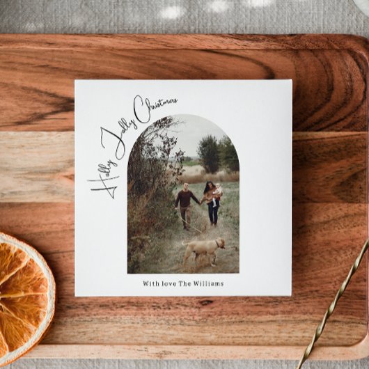 Moderne Boho Arch Holly Jolly Kerstmis Een foto Feestdagenkaart