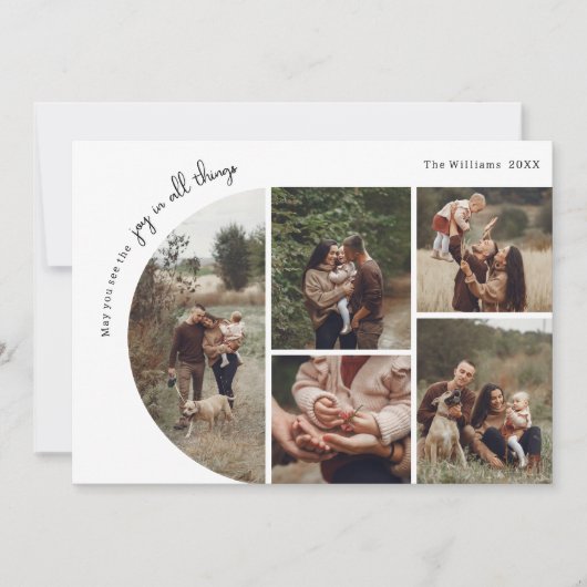 Moderne Boho Arch Joy In Alle Dingen Vijf Foto Feestdagenkaart (Voorkant)