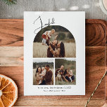 Moderne Boho Arch Joyful Drie Foto Kerstmis Feestdagenkaart<br><div class="desc">Vier de vreugde van het seizoen met deze moderne boho arch Vreugdevolle drie foto Kerstvakantie kaart. Het unieke en chique bewerkbare script creëer is een vleugje charme en individualiteit. Het eenvoudige, elegante zwart-wit ontwerp, met een klassieke bohemian boog lijst, roept een grillige winterambiance op. Het minimale en delicate feestelijke lettertype...</div>