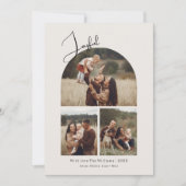 Moderne Boho Arch Joyful Groen 3 Foto Kerstmis Feestdagenkaart (Voorkant)