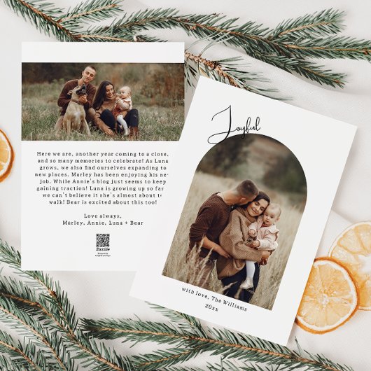 Moderne Boho Arch Joyful Twee Foto Feestdagenkaart