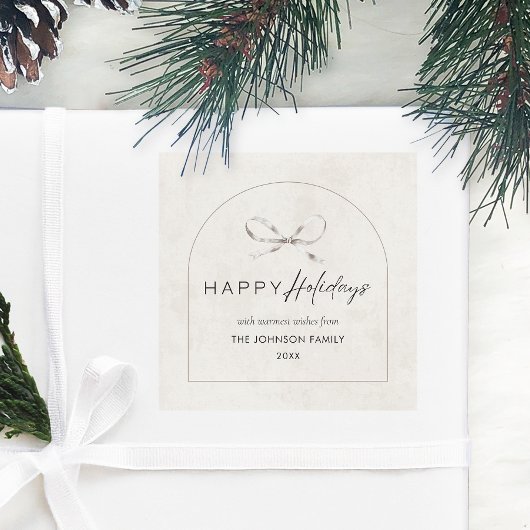 Moderne Boho Arch met Bow Familienaam Kerstmis Vierkante Sticker