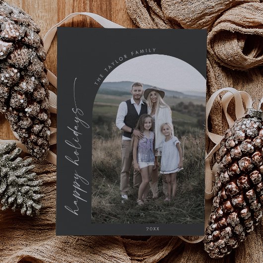 Moderne Boho Arch prettige feestdagen | Grijs Feestdagenkaart