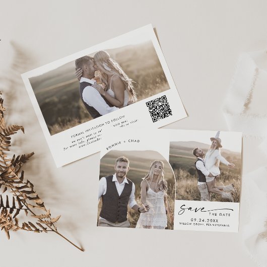 Moderne Boho Arch QR Code 3 Foto Save The Date