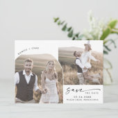 Moderne Boho Arch QR Code 3 Foto Save The Date (Staand voorkant)