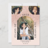 Moderne boho arch roos goudroze 4 foto-afstuderen kaart (Voorkant)