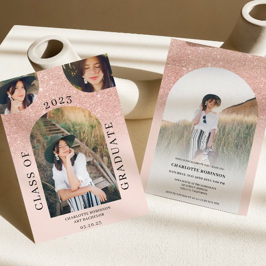 Moderne boho arch roos goudroze 4 foto-afstuderen kaart