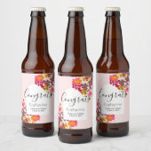 Moderne Boho Arch Roze Bloemen Afstudeerfeest Bier Etiket (Flessen)