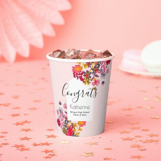 Moderne Boho Arch Roze Bloemen Afstuderen Partij Papieren Bekers (Insitu)
