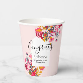 Moderne Boho Arch Roze Bloemen Afstuderen Partij Papieren Bekers