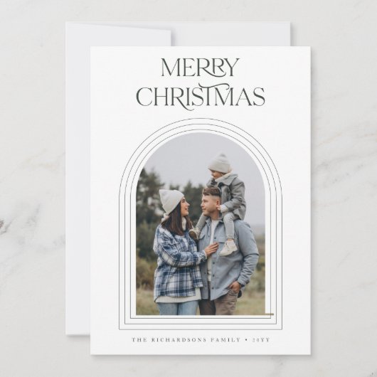Moderne Boho Arch Vrolijk Kerstfeest Familie Foto Feestdagenkaart (Voorkant)