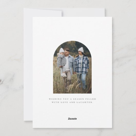 Moderne Boho Arch Vrolijk Kerstfeest Familie Foto Feestdagenkaart (Achterkant)