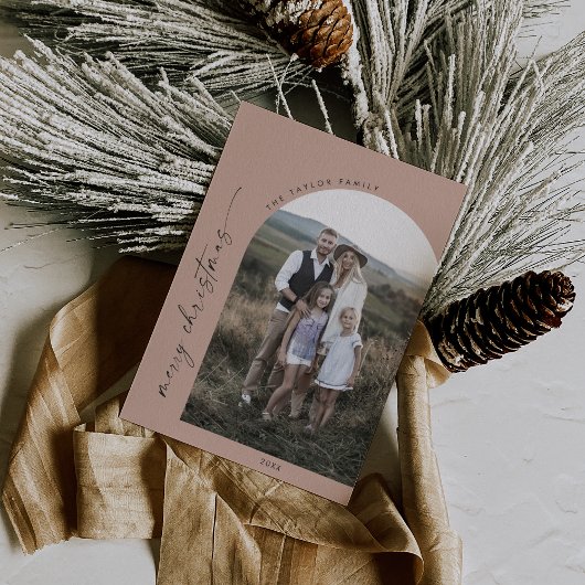 Moderne Boho Arch | Zalm Vrolijk Kerstfeest Foto Feestdagenkaart