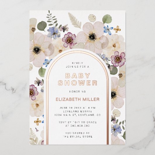 Moderne Boho Baby Shower Folie Uitnodiging (Voorkant)