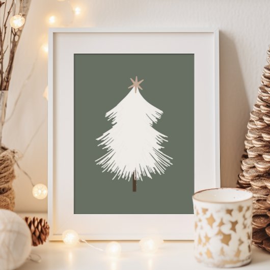 Moderne Boho Beige en Gouden Kerstboom Print