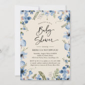 Moderne Boho Beige Stof Blauw Jongens Baby Borrel Kaart (Voorkant)