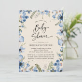 Moderne Boho Beige Stof Blauw Jongens Baby Borrel Kaart (Staand voorkant)