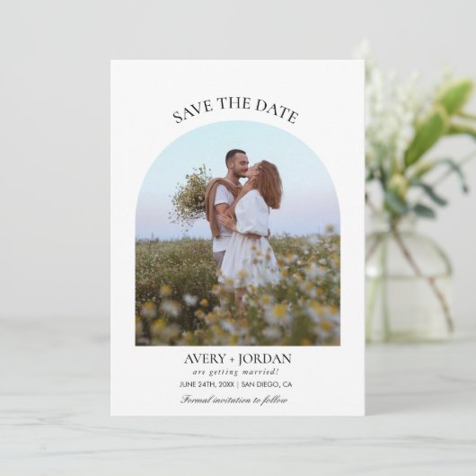 Moderne Boho Bewaar de Datum | Fotominimalist Kaart (Staand voorkant)