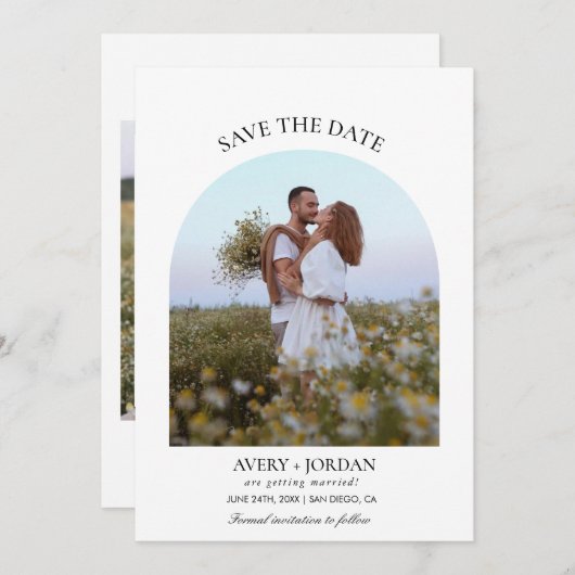 Moderne Boho Bewaar de Datum | Fotominimalist Kaart (Voorkant / Achterkant)