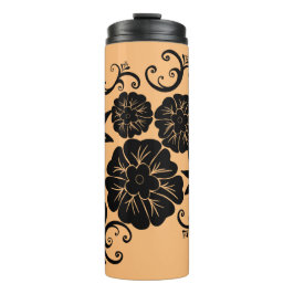 Moderne Boho Black Bloemen op Beige Thermische Tum Thermosbeker