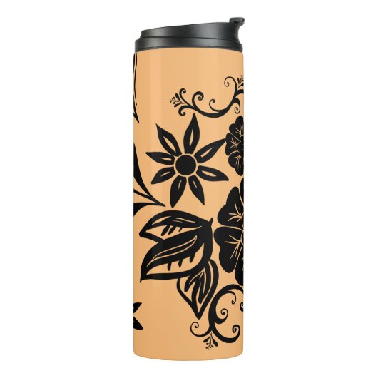 Moderne Boho Black Bloemen op Beige Thermische Tum Thermosbeker (Gedraaid links)