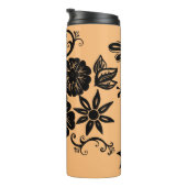 Moderne Boho Black Bloemen op Beige Thermische Tum Thermosbeker (Geroteerd rechts)