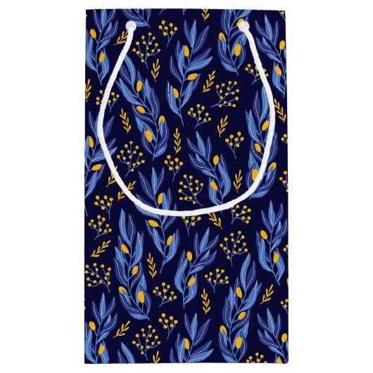 Moderne Boho Blauw Geel Chanoeka Botanische Aangep Klein Cadeauzakje (Achterkant)