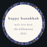 Moderne Boho Blauw Geel Chanoeka Botanische Aangep Ronde Sticker<br><div class="desc">Moderne Boho Blauw Geel Chanoeka Botanische Custom Classic Ronde Sticker</div>