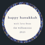 Moderne Boho Blauw Geel Chanoeka Botanische Aangep Ronde Sticker<br><div class="desc">Moderne Boho Blauw Geel Chanoeka Botanische Custom Classic Ronde Sticker</div>
