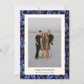 Moderne Boho Blauw Geel Chanoeka Botanische Foto Feestdagenkaart (Voorkant)