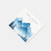 Moderne Boho Blauwe Aquarel Bergen Bruiloft Servet (Hoek)