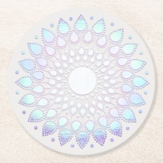 Moderne Boho Blauwe Bloemen Lotus Mandala Ronde Kartonnen Onderzetter (Voorkant)