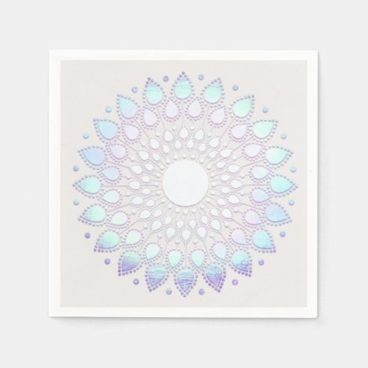 Moderne Boho Blauwe Bloemen Lotus Mandala Servet (Voorkant)