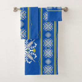 Moderne Boho Blauwe en Gele Naadloze Textuur Bad Handdoek